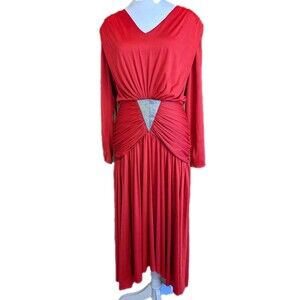 Rare Vintage Claralura Dress Size 10 Original 1980's Red Disco Ruched Glam Party